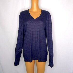 Versace Collection V Neck Striped Sweater Medusa Medium Pullover Navy Blue